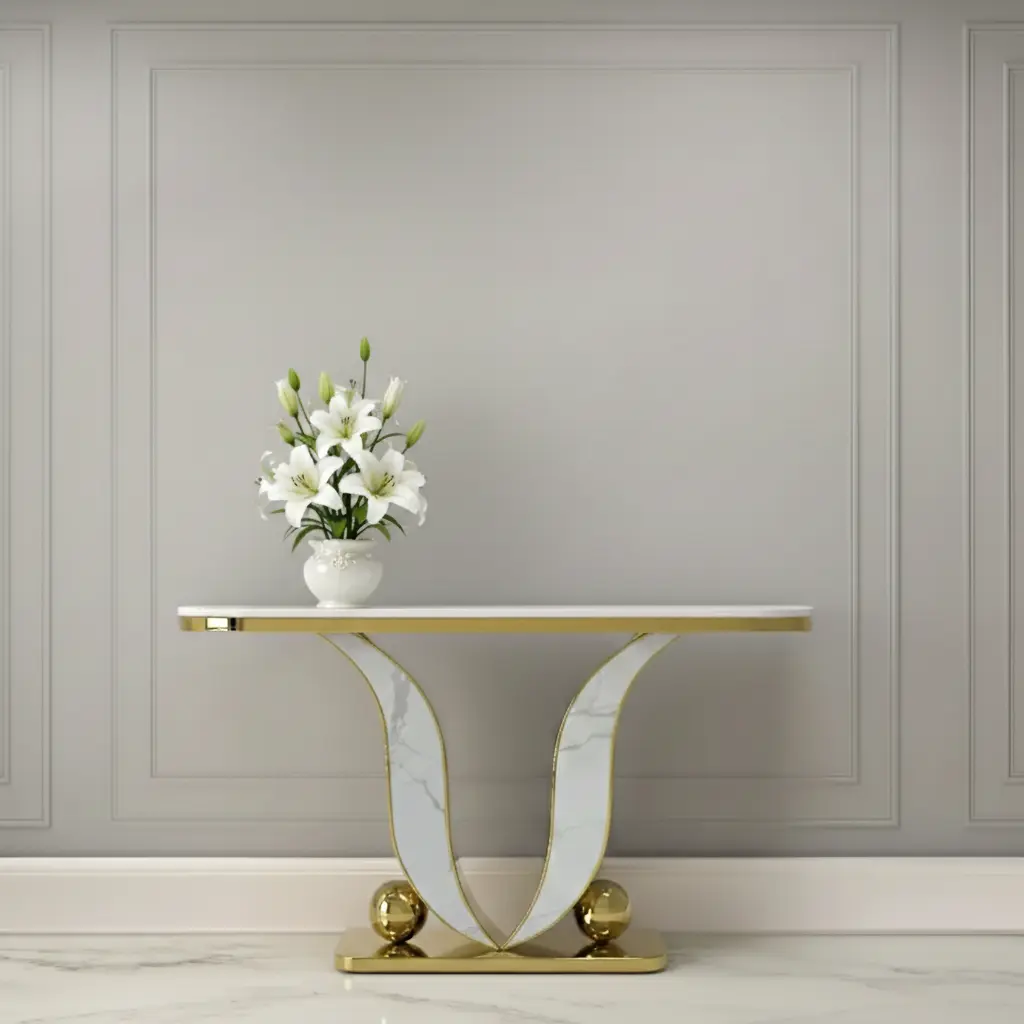 GOLDEN CONSOLE WITH WHITE MARBLE 