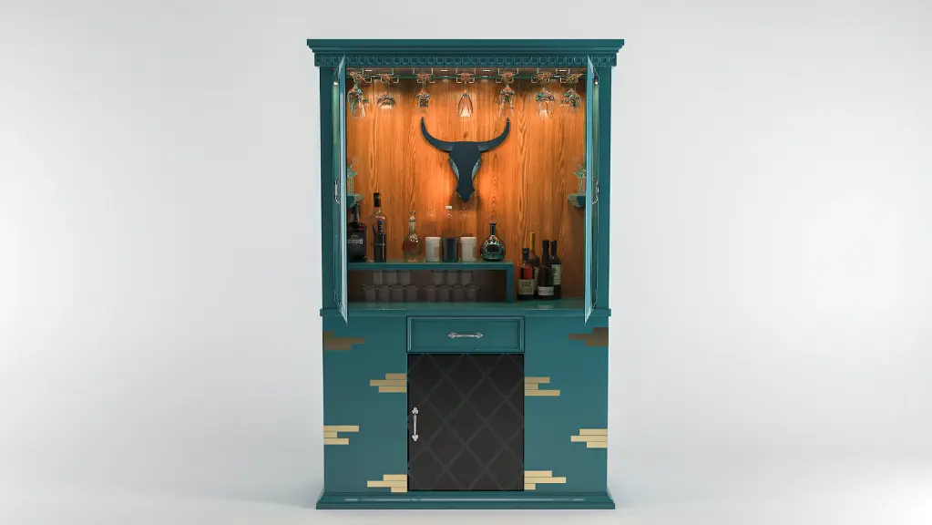 Stylish Teal Bar Cabinet with Glass Holders & Storage 