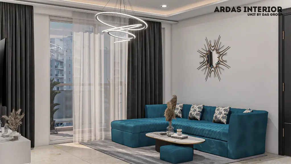  Ardas Interior Armani L-Shaped Sofa Cum Bed – Teal Quilted Upholstery