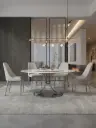 Italian Rock Plate Round Dining Table with Turntable & 6 Upholstered Chairs