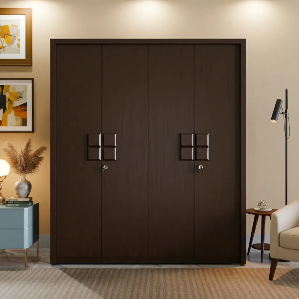 Choco Dark Wooden Almirah with Four Doors – Spacious & Stylish Storage 