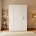 Snow White Four-Door Wooden Almirah – Bright & Spacious Storage