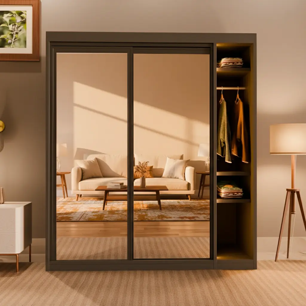 Alaska Double Slide Mirror Almirah with Six Drawers – Stylish & Spacious