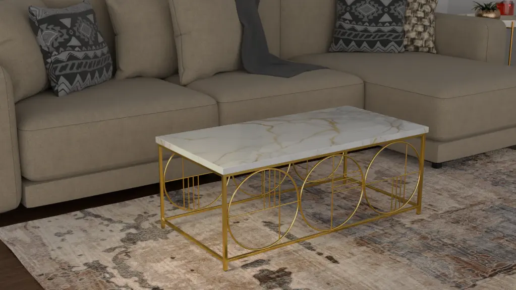 Arabian Coffee Table with Gold Framing & Marble Top – Elegant Centerpiece