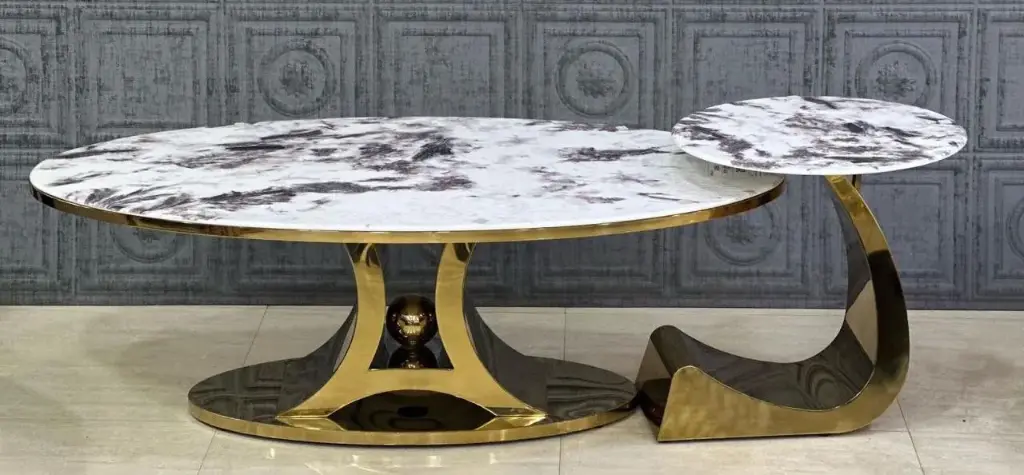 ARDAS INTERIOR LUXURY GOLDEN DESIGNER BASE MARBLE CENTER & SIDE TABLE SET