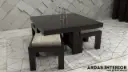 Wooden Square Centre Table with 4 Puffy Stools – Space-Saving Combo for Living Room