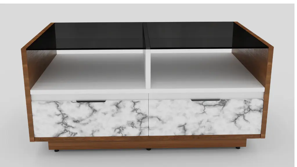 Coffee Table with Black Glass Top – Sleek & Modern Living Room Accent