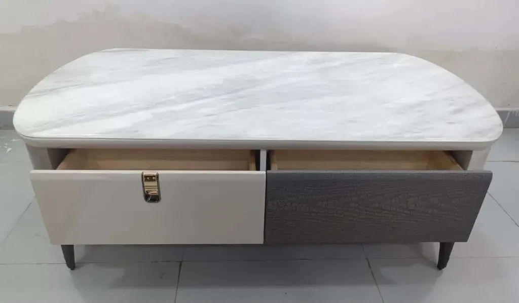 Elysian Marble Centre Table – Refined Modern Design with 3D Glass Top