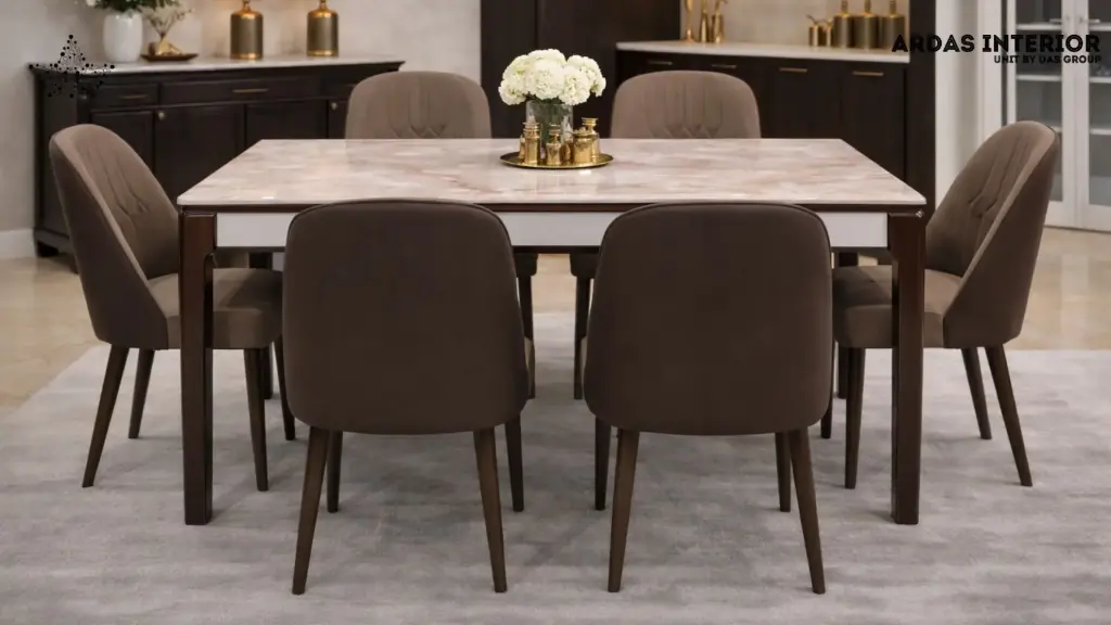 ARDAS INTERIOR | MARBLE TOP DINING TABLE WITH CHAIR | 6- SEATER