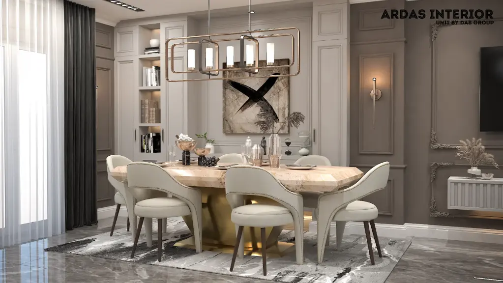 Luxora Refined Marble Dining Table Set with Plush Chairs