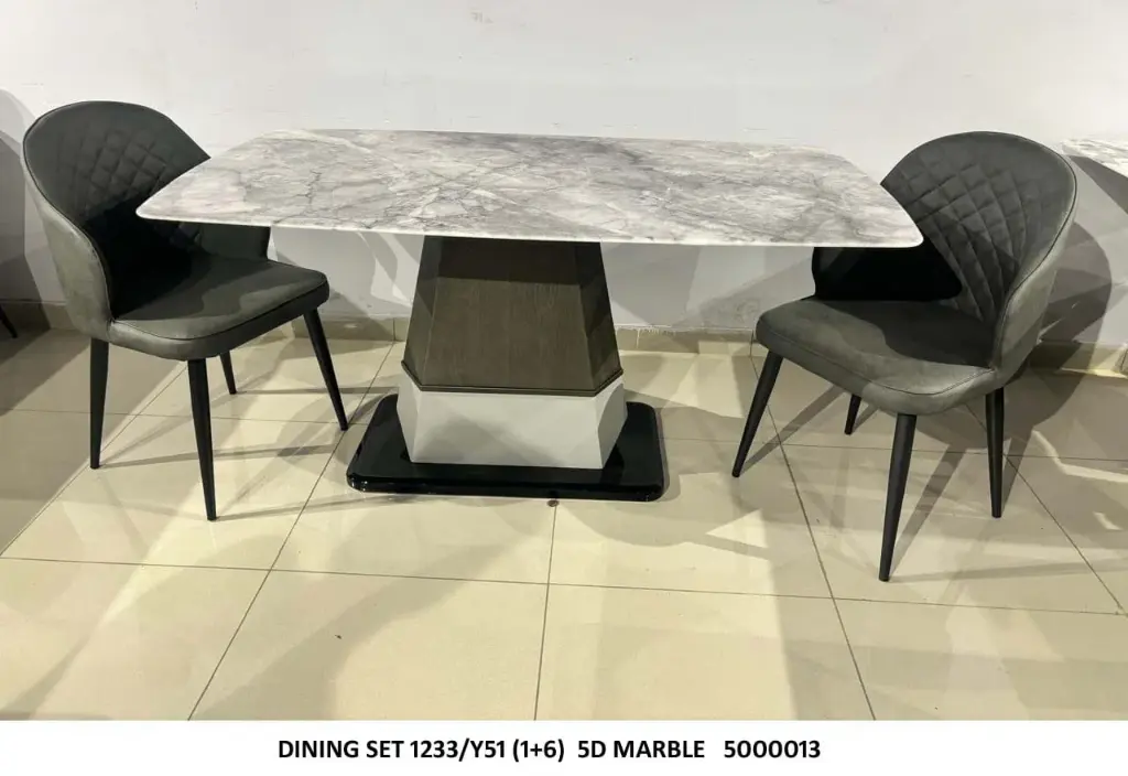 Monarch Marble Dining Table with Luxurious Finish & Contemporary Chairs