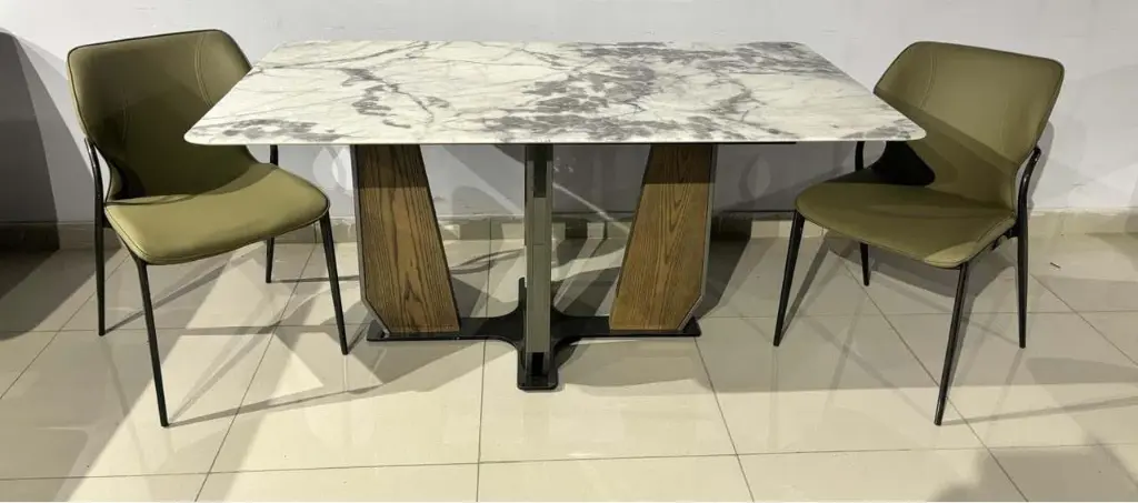 Natura Dining Table with Premium Wooden Base & Modern Chairs