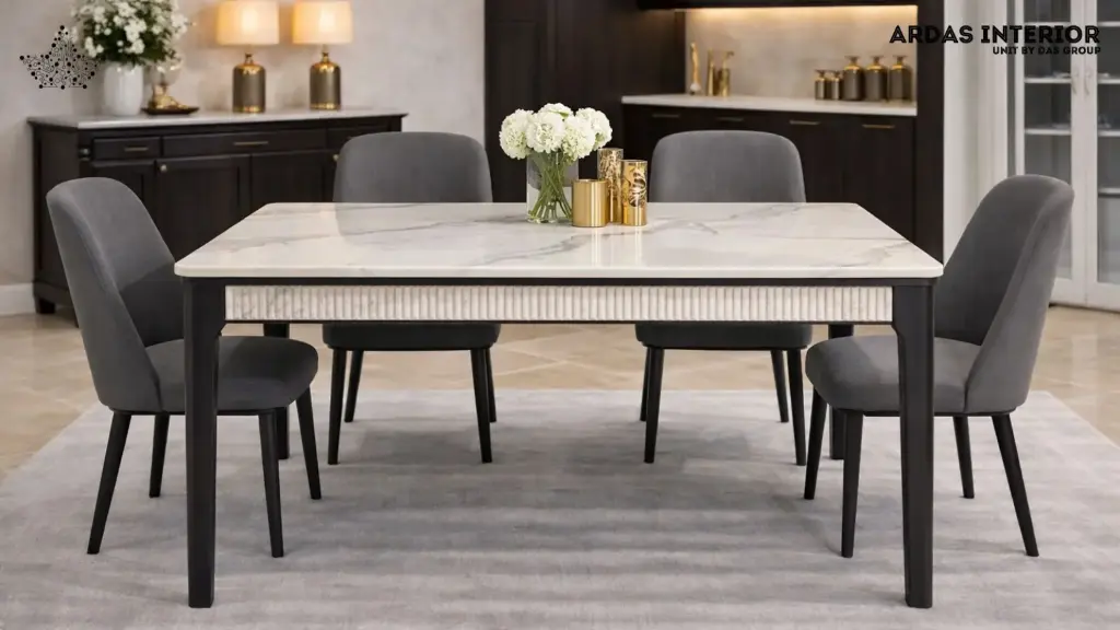 Roma Grande Sleek Italian Marble Dining Table – Modern Wooden Frame