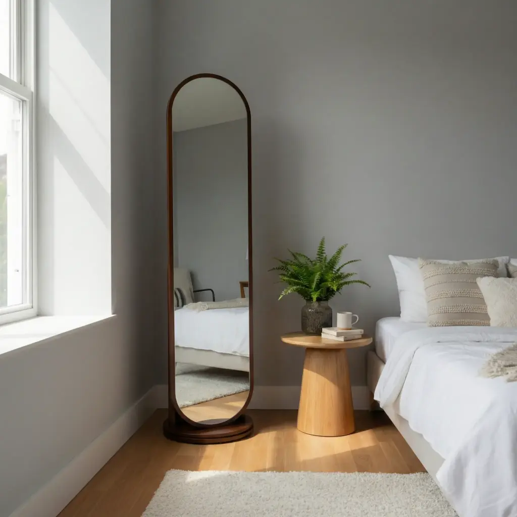 Elegant Brown Wooden Full-Length Dressing Mirror