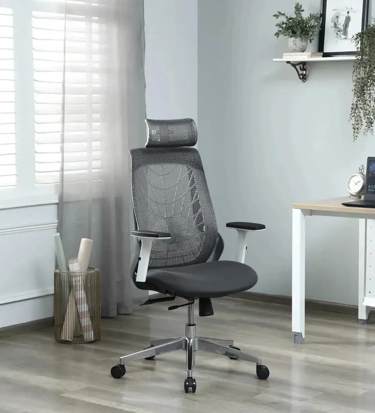 Spider Breathable Mesh Ergonomic Chair – Grey with Headrest 
