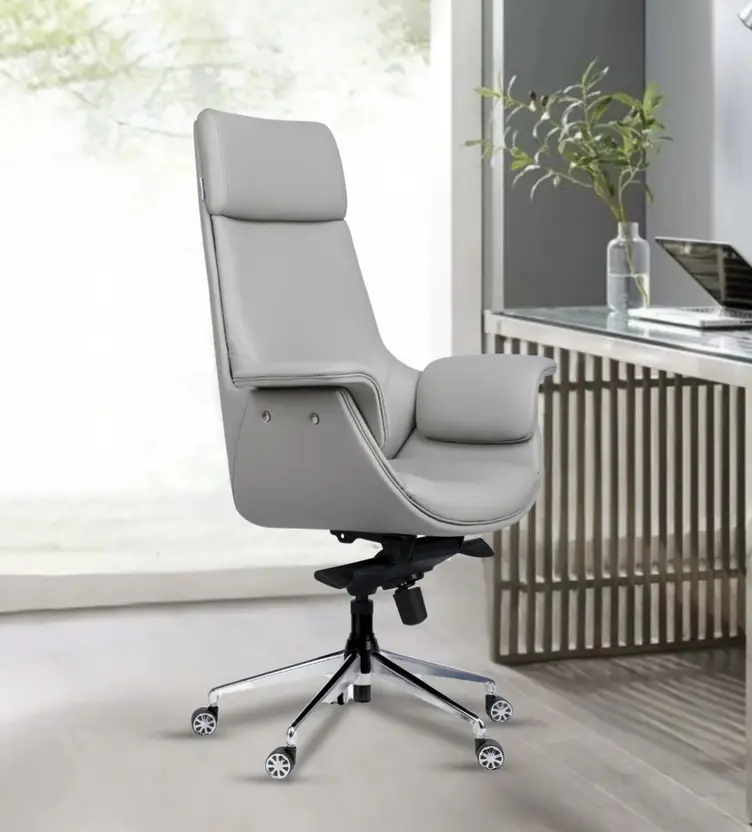 Flow High-Back Leatherette Office Chair – Grey 