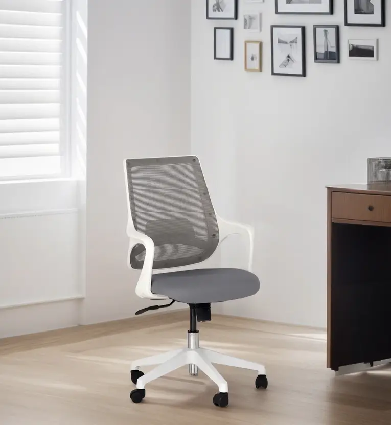 Grey-White Stainless Steel Mesh Office Chair
