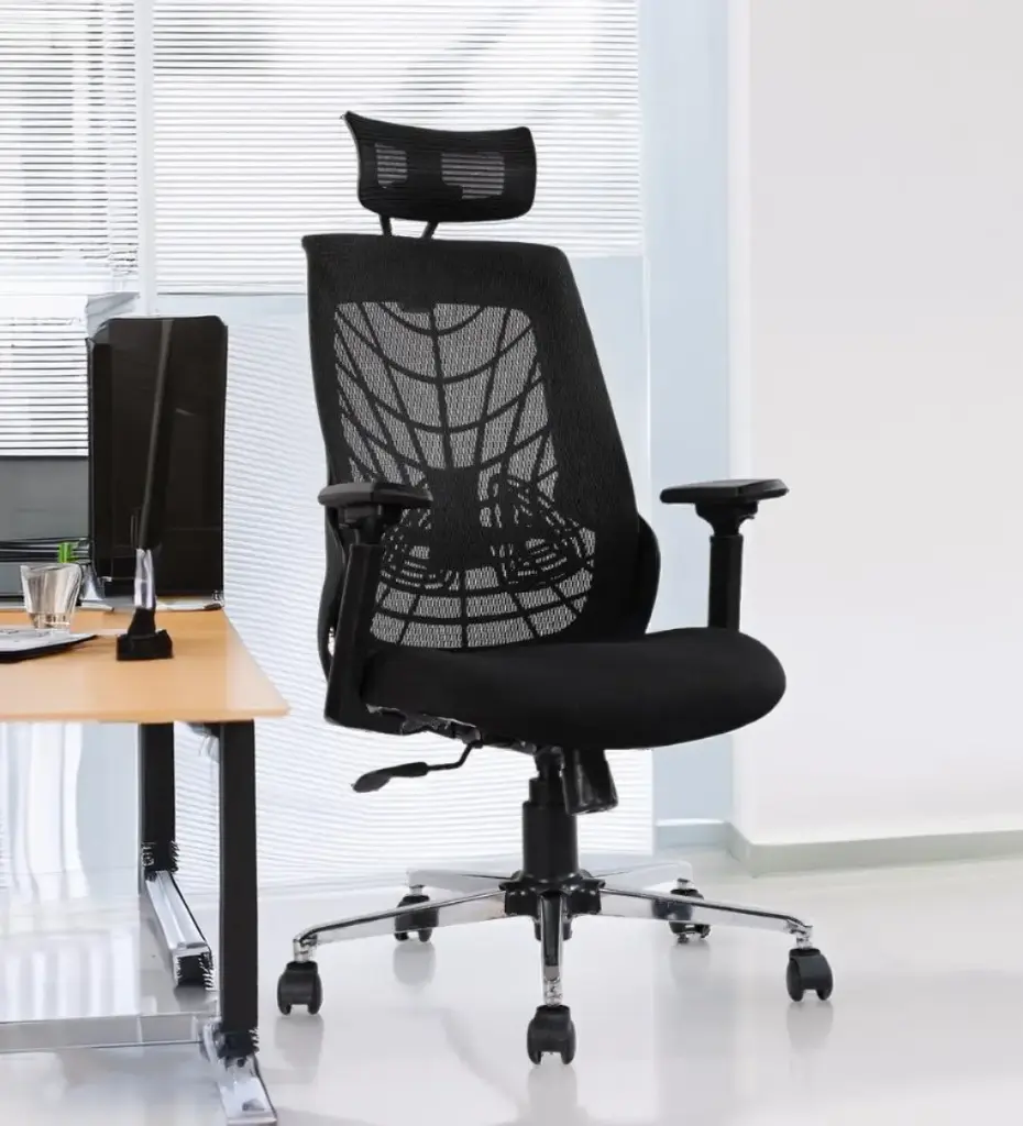 EliteErgo LumbarLux Chair in Black Colour with Headrest