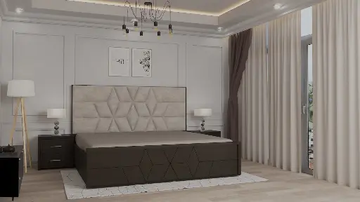 Ardas Interior Solid Wood Double Box Bed, Diamond Cut Bed