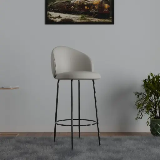 Timber Top Perch Velvet Bar Chair In Beige Colour