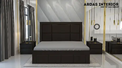 Ardas Interior Solid Wood Double Box, Hydraulic Bed  Chocolate Bed