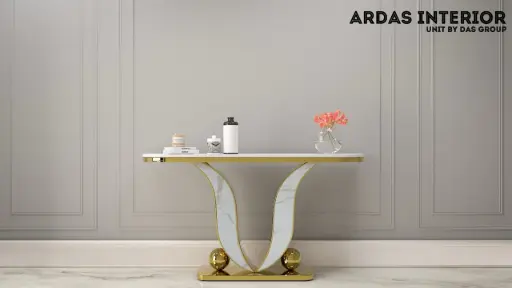 GOLDEN CONSOLE WITH WHITE MARBLE 