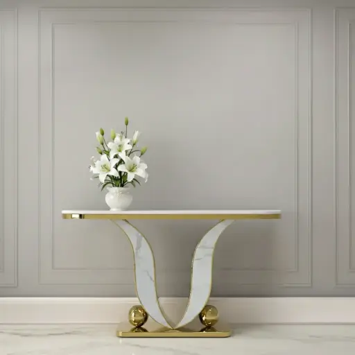 GOLDEN CONSOLE WITH WHITE MARBLE 