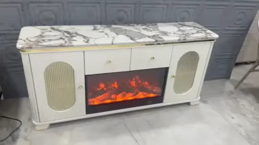 Wooden Console With White Top Marble 