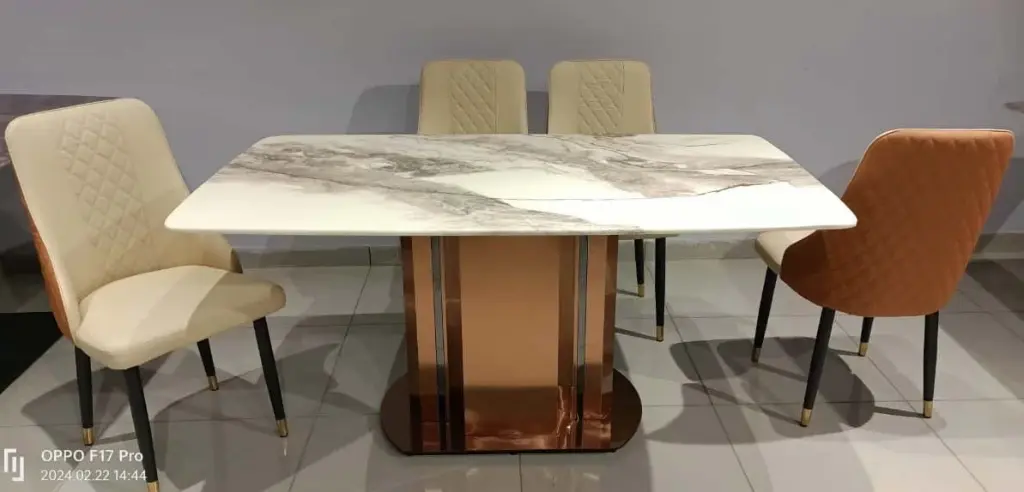 6-Seater Dining Table with Slim Italian Imported Marble Top & Premium Quality Chairs 