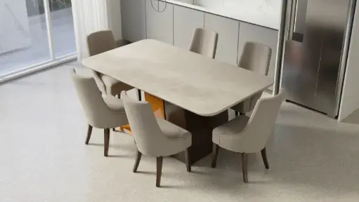 6-Seater Dining Table with Smooth Marble Top & Upholstered Chairs