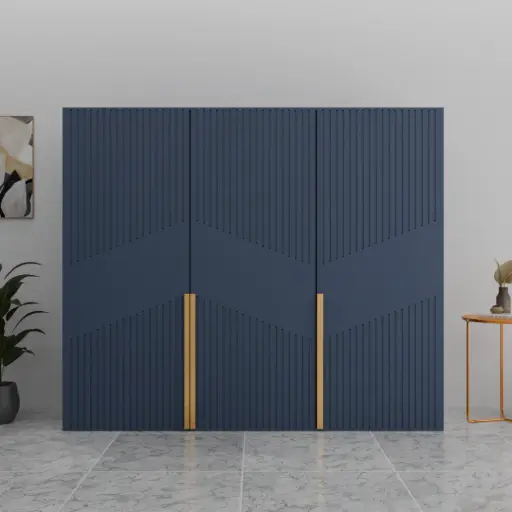 Kyoto Three Door Wardrobe in Blue – Modern Storage