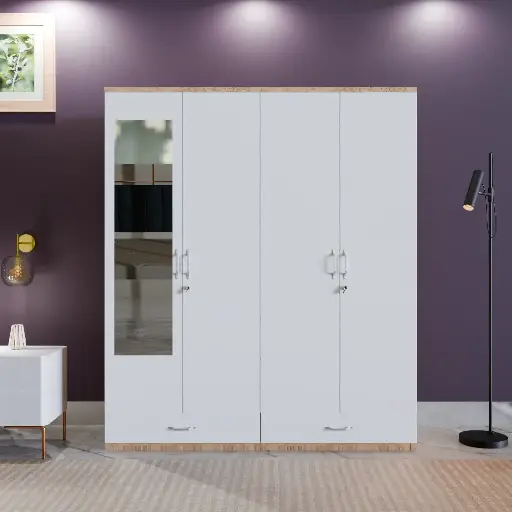 Alvor White Frosty Double Almirah with 4 Drawers – Modern Wardrobe