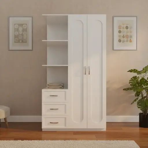 Forest 2-Door Wardrobe in White – Modern Wooden Almirah