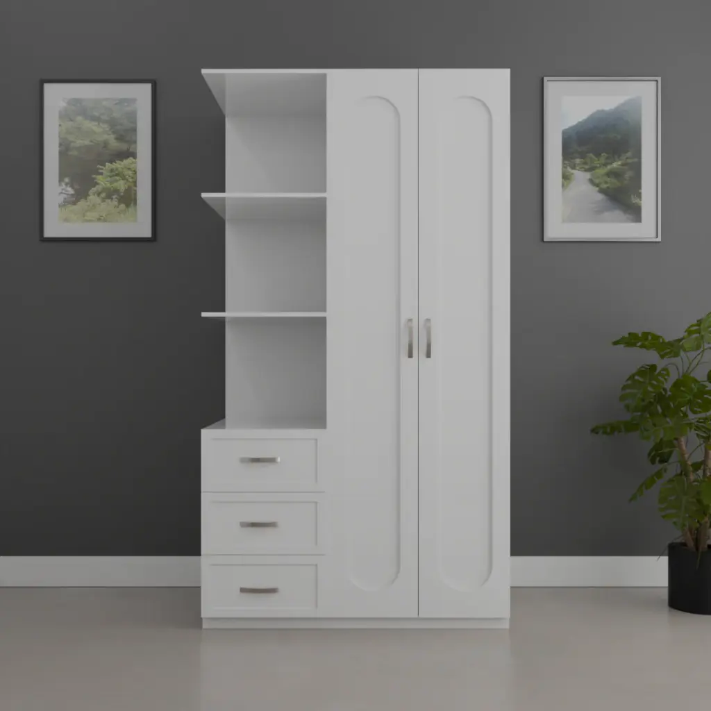 Forest 2-Door Wardrobe in White – Modern Wooden Almirah