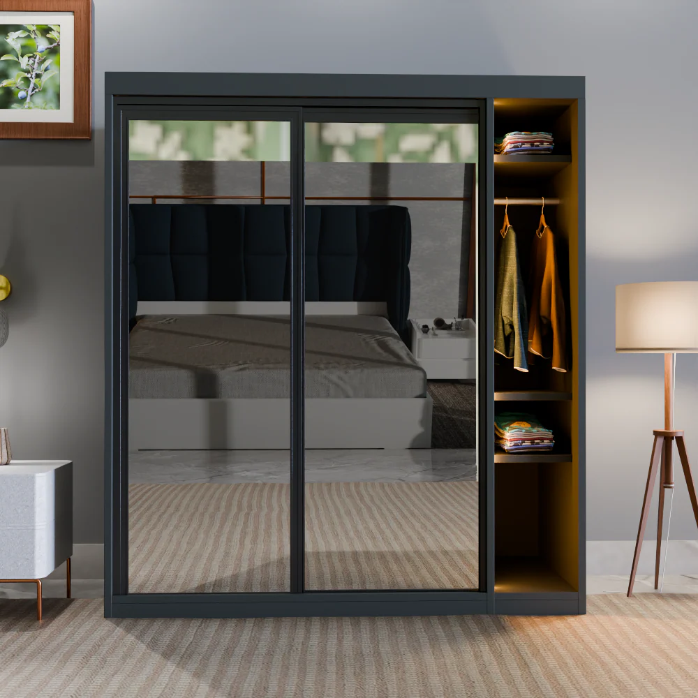 Alaska Double Slide Mirror Almirah with Six Drawers – Stylish & Spacious