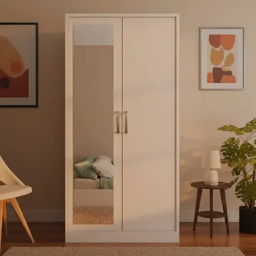 Plane Two-Door Wooden Wardrobe – Sleek & Functional Storage