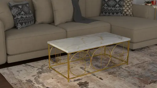 Arabian Coffee Table with Gold Framing & Marble Top – Elegant Centerpiece