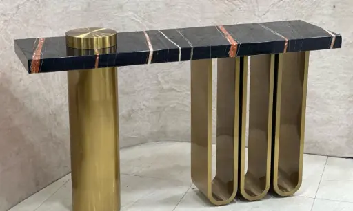 Luxury Marble Console Table with Gold Metal Base – Elegant Hallway Accent