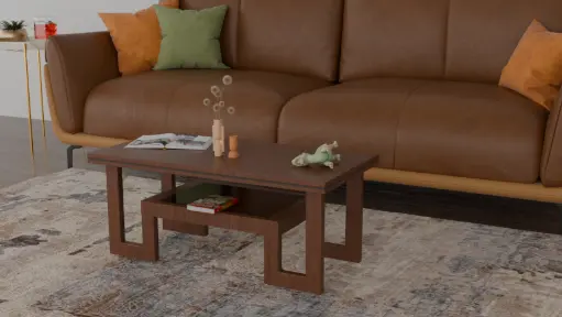 Modern Wooden Coffee Table with Open Shelf – Rectangular Center Table