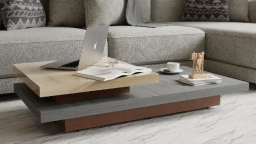 Hendrik Two-Tier Marble Coffee Table with Grey-Brown Wood Frame