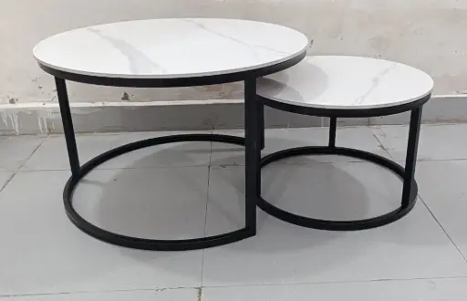 Imperial Marble Centre Table – Sleek Modern Look with White Marble & Black-Gold Base
