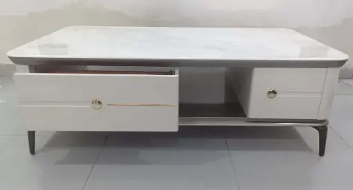 White Marble Top Coffee Table with Storage Drawers – Elegant Modern Design