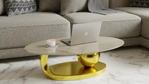 Natalie Korean Marble Coffee Table with Gold SS Framing – Luxury Modern Design