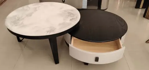 Vittoria Premium Marble Center Table with Storage – Modern Round Combo Set