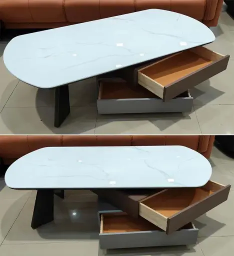 Palazzo Marble Center Table – Minimalist Design with Hidden Storage Drawers