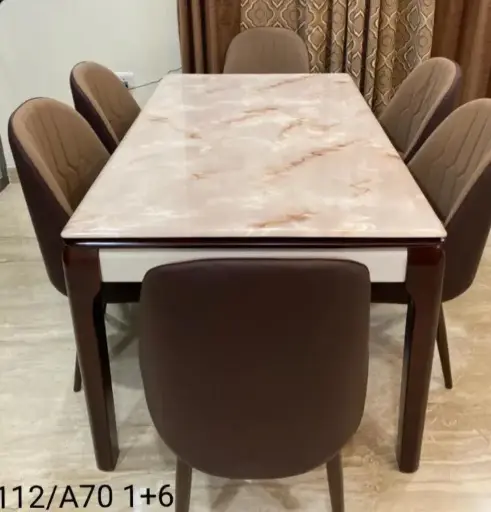 6-Seater Marble Top Dining Table with Chairs