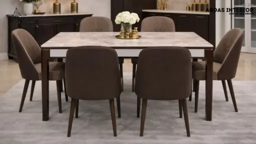 ARDAS INTERIOR | MARBLE TOP DINING TABLE WITH CHAIR | 6- SEATER