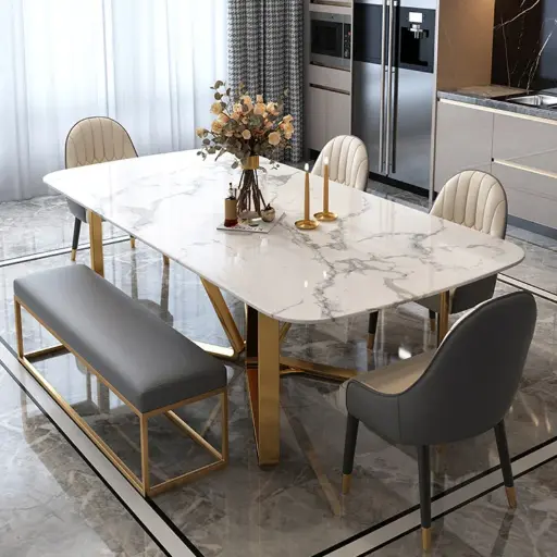 Light Luxury Marble Dining Table Set with Nordic Chair Combination 