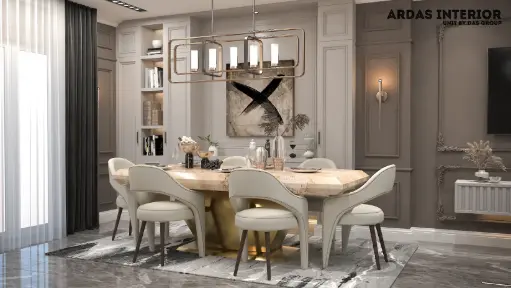 Luxora Refined Marble Dining Table Set with Plush Chairs