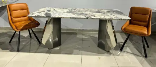 Aurora Luxe Marble Dining Table Set with Modern Base & Upholstered Chairs